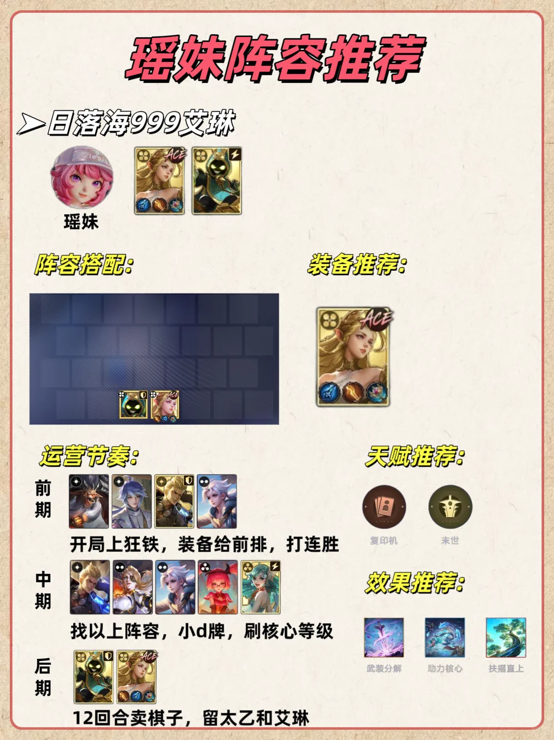 日落海 999 艾琳阵容一图流：作者原图 1/1